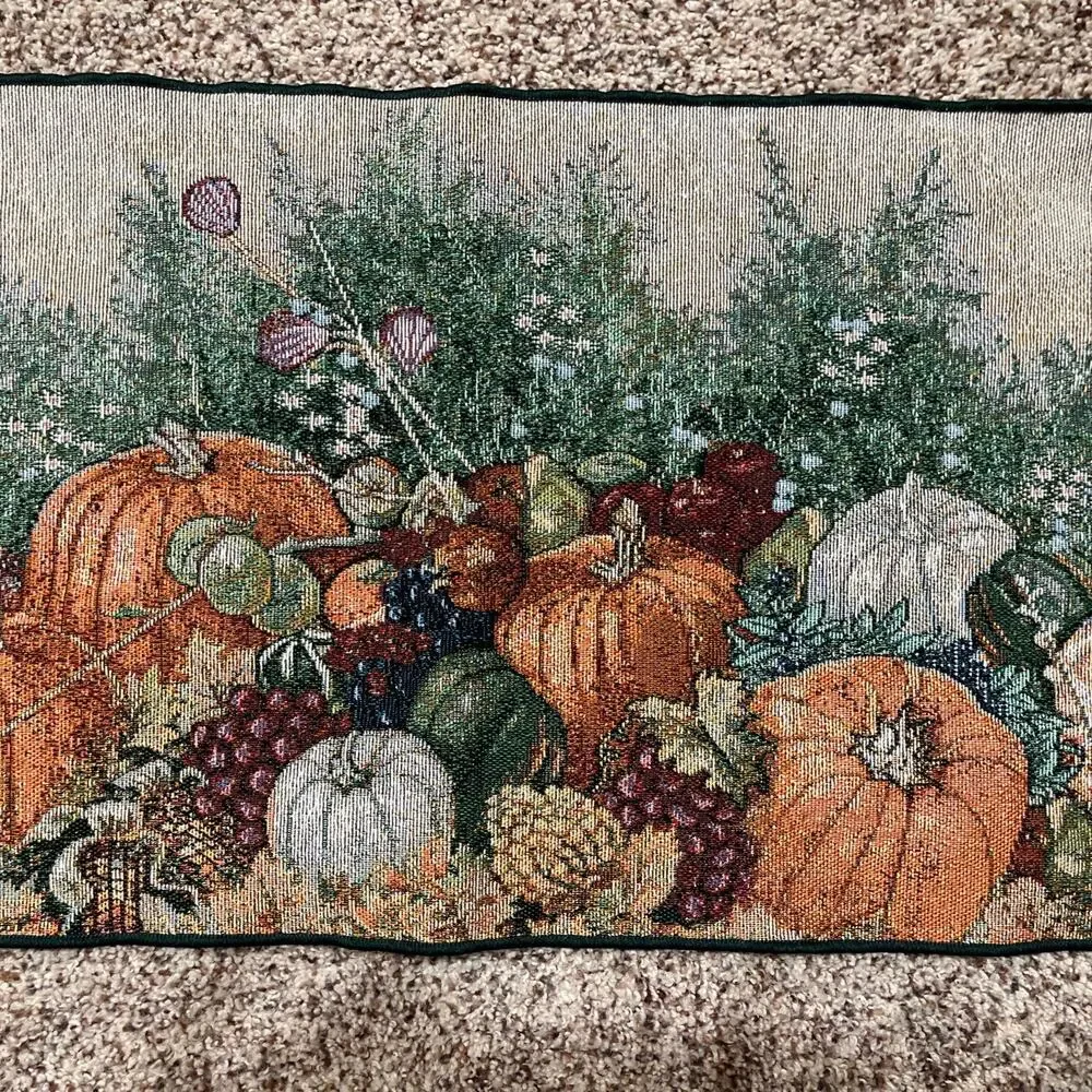 Bergeron‎ Fall Pumpkins Tapestry Table Runner Bountiful Harvest 72” Thanksgiving